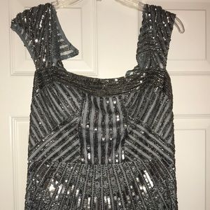 Adrianna Papell: Grey Gown w. Silver Embellishment